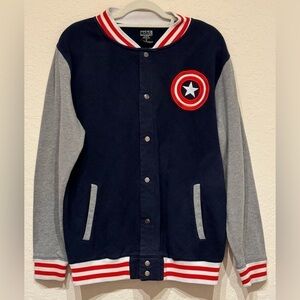 Marvel Captain America Red White Blue Gray Sleeves Varsity Jacket Men’s Size M